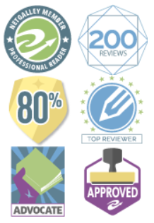 NetGalley badges: professional reader, 200 reviews, 80%, top reviewer, advocate, and approved